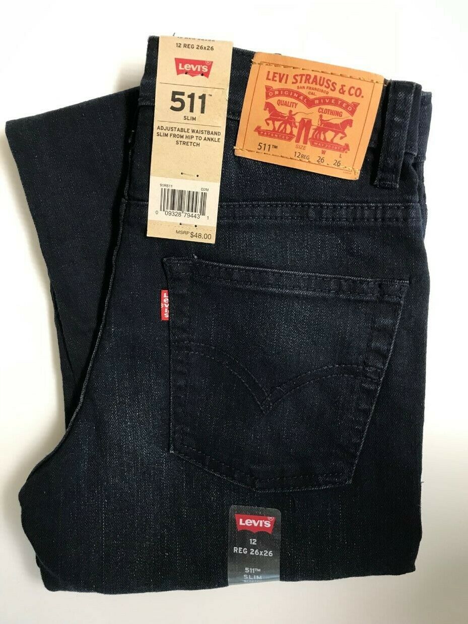 Levi's Boy's 511 Slim Stretch Jeans Size 12 Reg 26 X 26 New Msrp $48.00