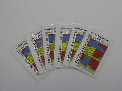 Set Of 6 Laminated Blackjack Basic Strategy Cards- 2 Sided