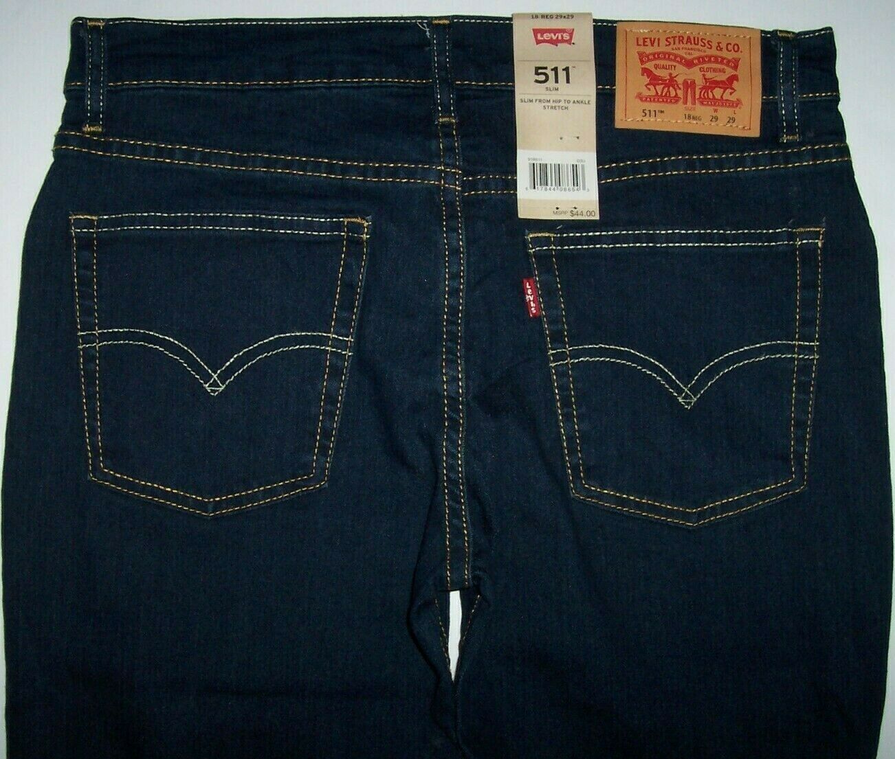 Nwt Levi's 511 Slim Fit Dark Blue Denim Jeans Pants Boys 18 29 X 29 Red Tab Nice